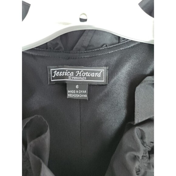 NWT Jessica Howard Evening Black A-Line Ruffle V-Neck Midi Dress size 6 - Picture 4 of 9